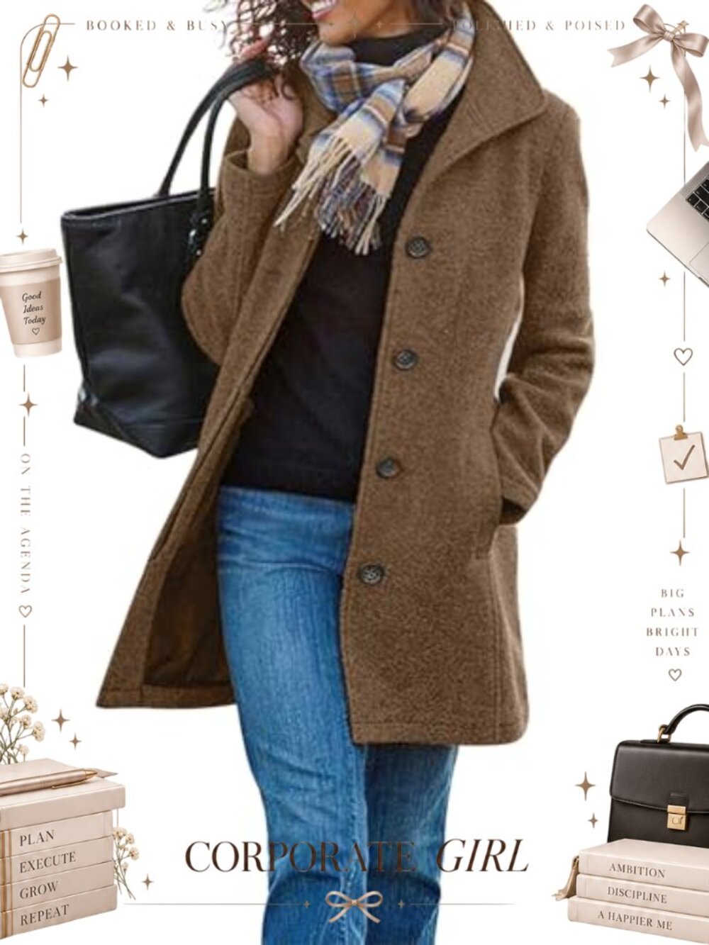 Wool Blend Pea Coat Stand Collar Single Breasted Midi Winter Coat